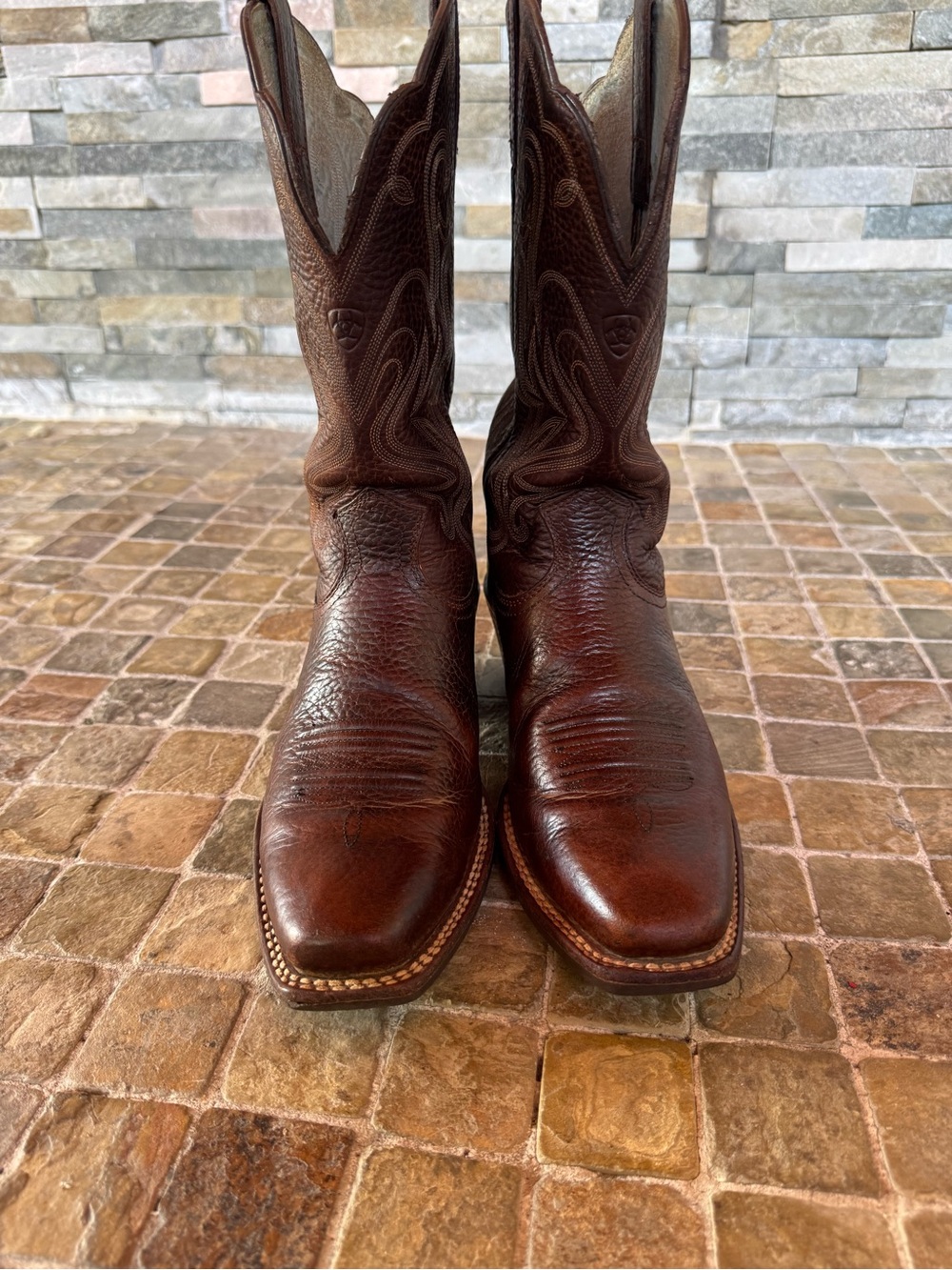 Ariat Brown Leather Trim Boots with Beige Interior - Picture 6 of 8